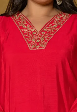 Embroidered Art Silk Aline Suit in Fuchsia