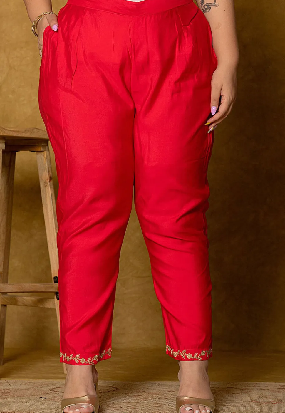 Embroidered Art Silk Aline Suit in Fuchsia