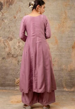 Embroidered Art Silk Anarkali Suit in Dusty Purple