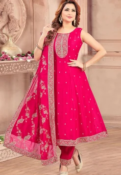 Embroidered Art Silk Anarkali suit in Pink