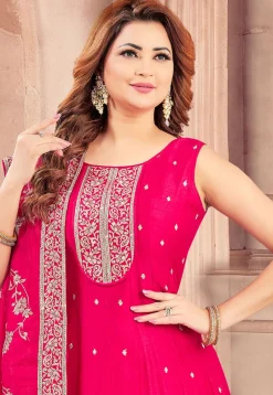 Embroidered Art Silk Anarkali suit in Pink