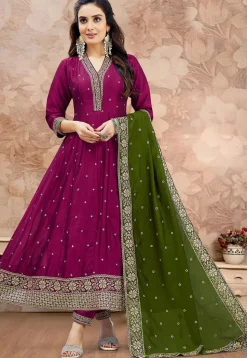 Embroidered Art Silk Anarkali Suit in Purple