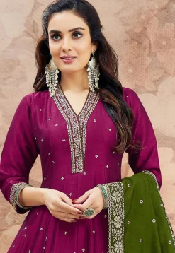 Embroidered Art Silk Anarkali Suit in Purple