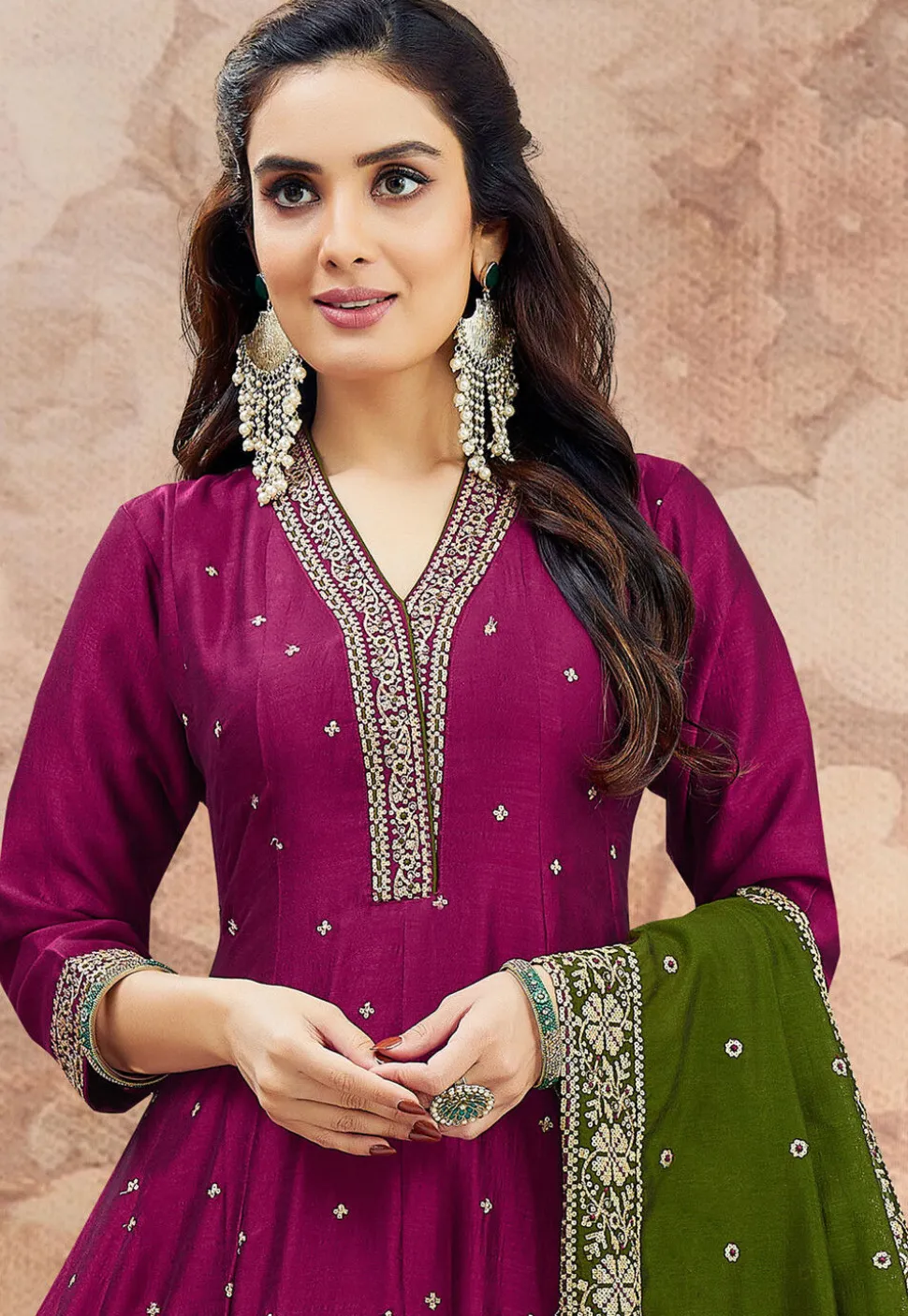 Embroidered Art Silk Anarkali Suit in Purple