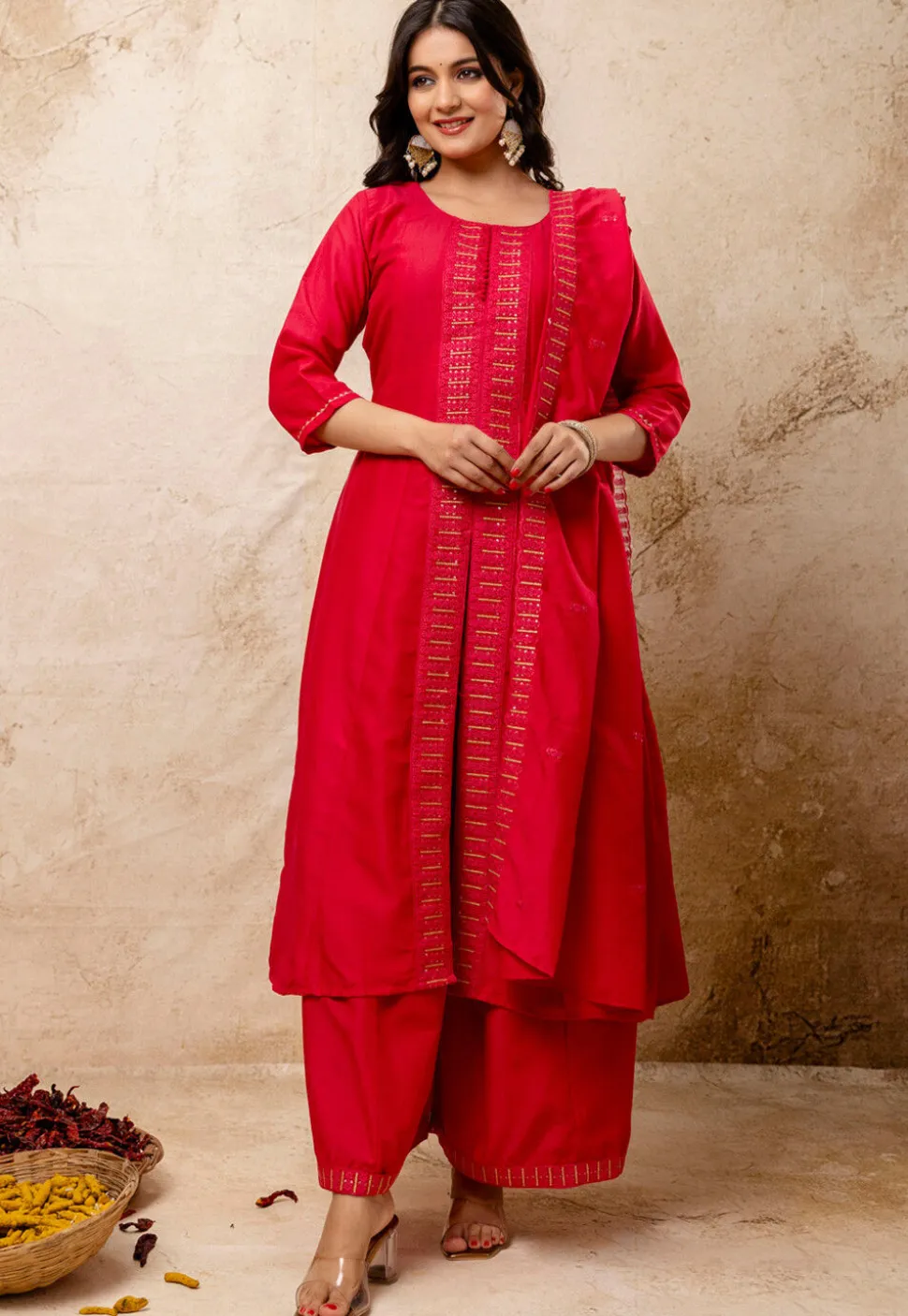 Embroidered Art Silk Anarkali Suit in Fuchsia