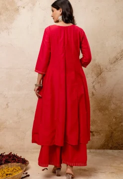 Embroidered Art Silk Anarkali Suit in Fuchsia