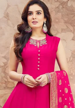 Embroidered Art Silk Anarkali Suit in Fuchsia