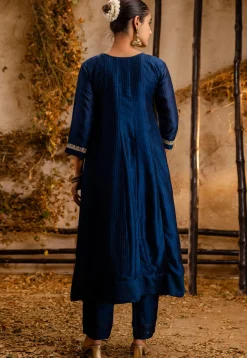 Embroidered Art Silk Anarkali Suit in Dark Blue