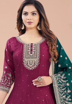 Embroidered Art Silk Anarkali suit in Wine