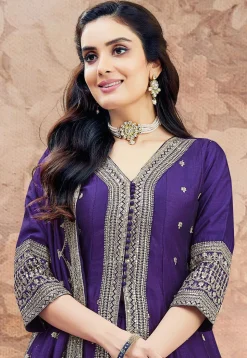 Embroidered Art Silk Anarkali Suit in Purple