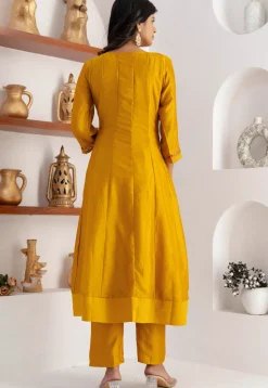 Embroidered Art Silk Anarkali Suit in Yellow