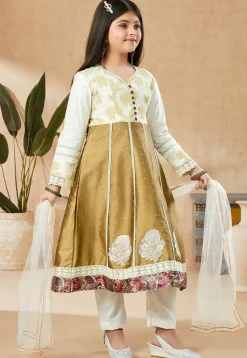 Embroidered Art Silk Anarkali Suit in Brown