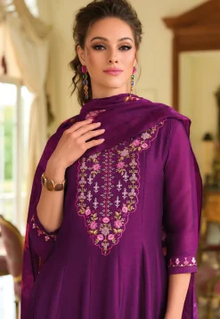 Embroidered Art Silk Anarkali Suit in Purple