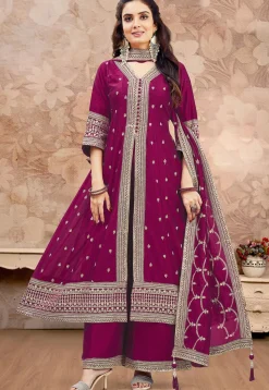Embroidered Art Silk Anarkali Suit in Purple