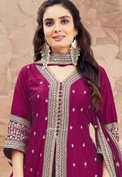 Embroidered Art Silk Anarkali Suit in Purple