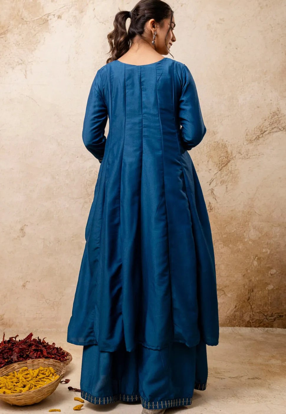 Embroidered Art Silk Anarkali Suit in Teal Blue