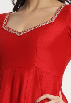 Embroidered Art Silk Anarkali Suit in Red
