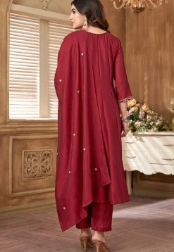 Embroidered Art Silk Anarkali Suit in Maroon