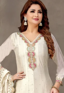 Embroidered Art Silk Anarkali suit in Cream