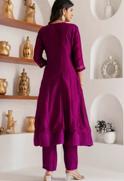 Embroidered Art Silk Anarkali Suit in Purple