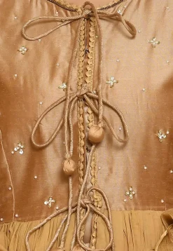Embroidered Art Silk and Cotton Front Slit Pakistani Suit in Beige