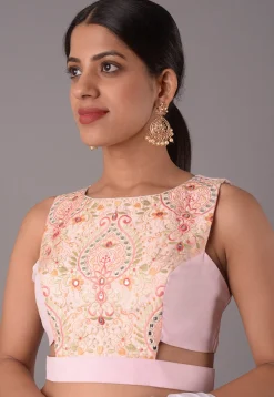 Embroidered Art Silk and Georgette Blouse in Baby Pink