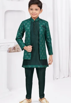 Embroidered Art Silk and Banarasi Silk Sherwani in Green