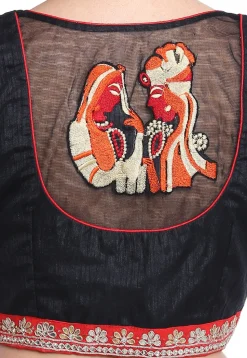 Embroidered Art Silk Blouse in Black