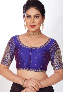 Embroidered Art Silk Blouse in Purple