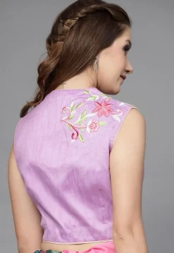 Embroidered Art Silk Blouse in Light Purple