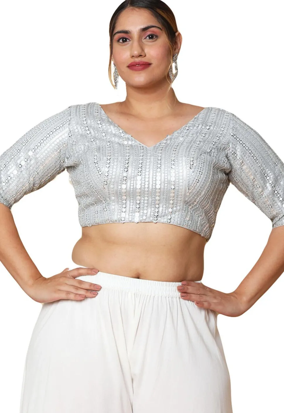 Embroidered Art Silk Blouse in Silver