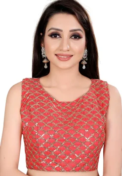 Embroidered Art Silk Blouse in Red