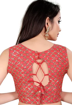 Embroidered Art Silk Blouse in Red
