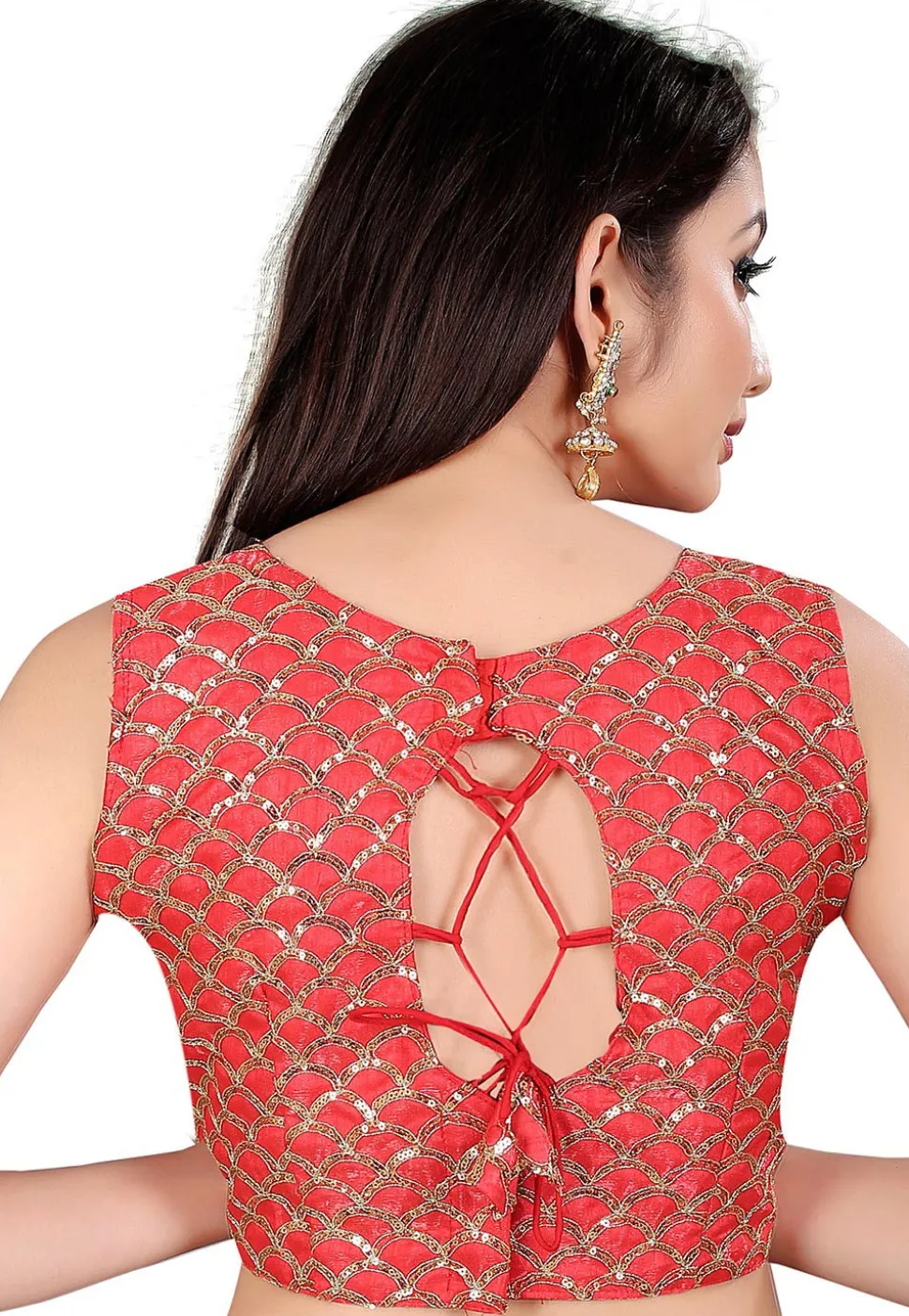 Embroidered Art Silk Blouse in Red