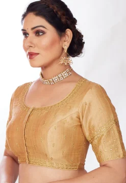 Embroidered Art Silk Blouse in Beige