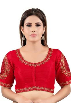 Embroidered Art Silk Blouse in Red