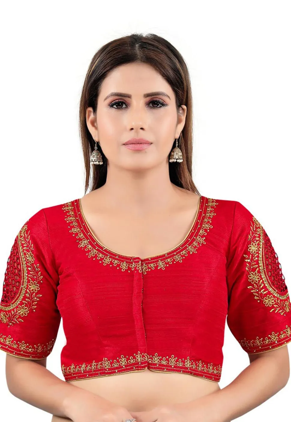 Embroidered Art Silk Blouse in Red