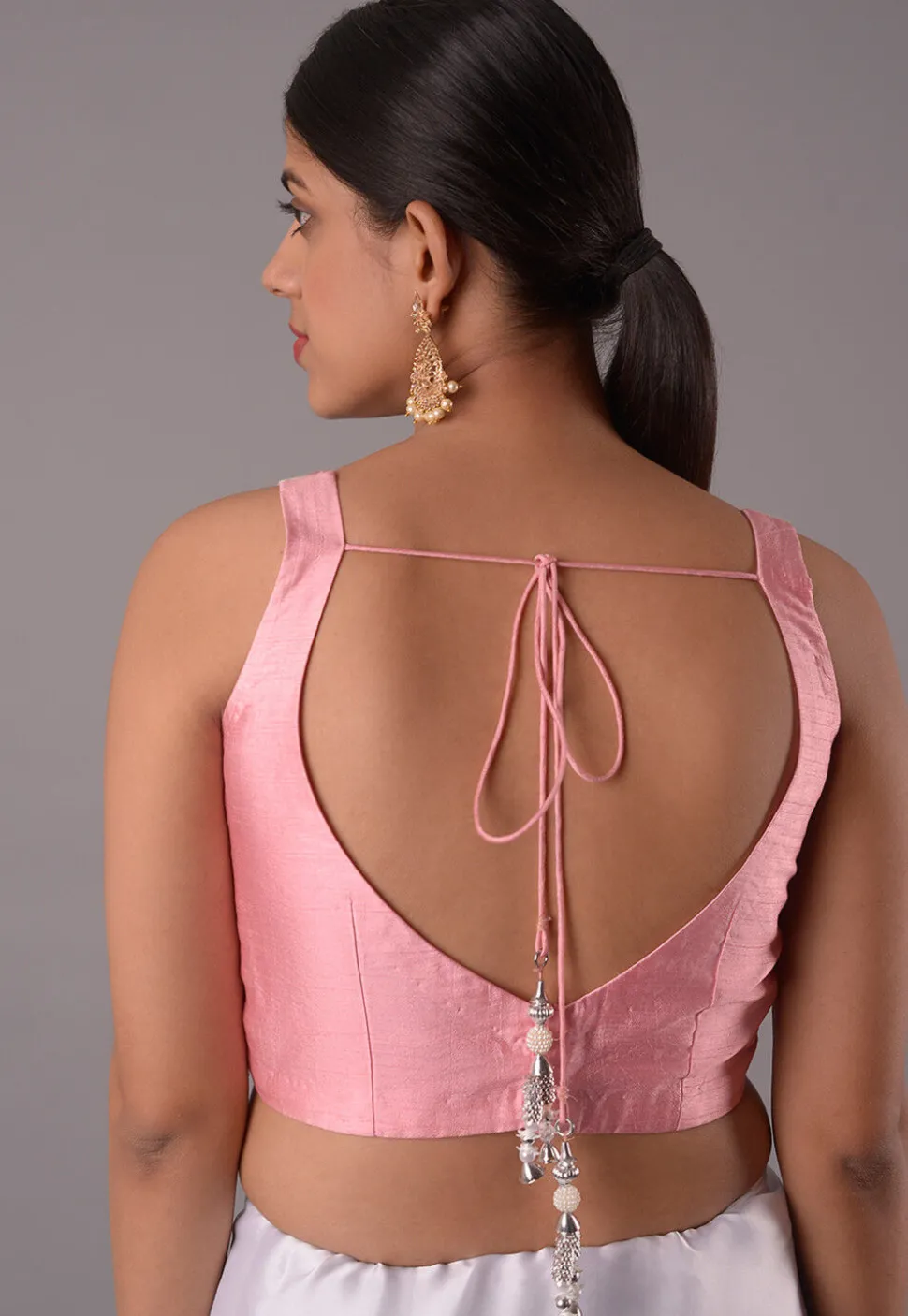 Embroidered Art Silk Blouse in Baby Pink