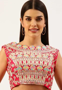 Embroidered Art Silk Blouse in Pink