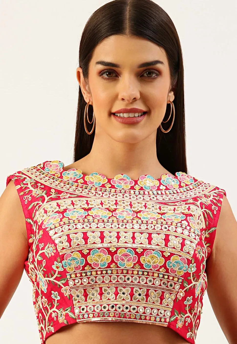 Embroidered Art Silk Blouse in Pink