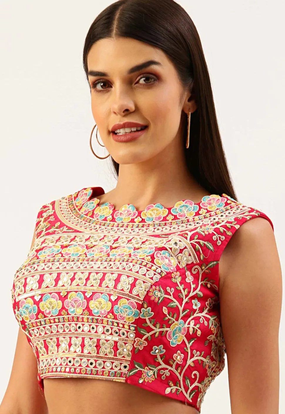 Embroidered Art Silk Blouse in Pink