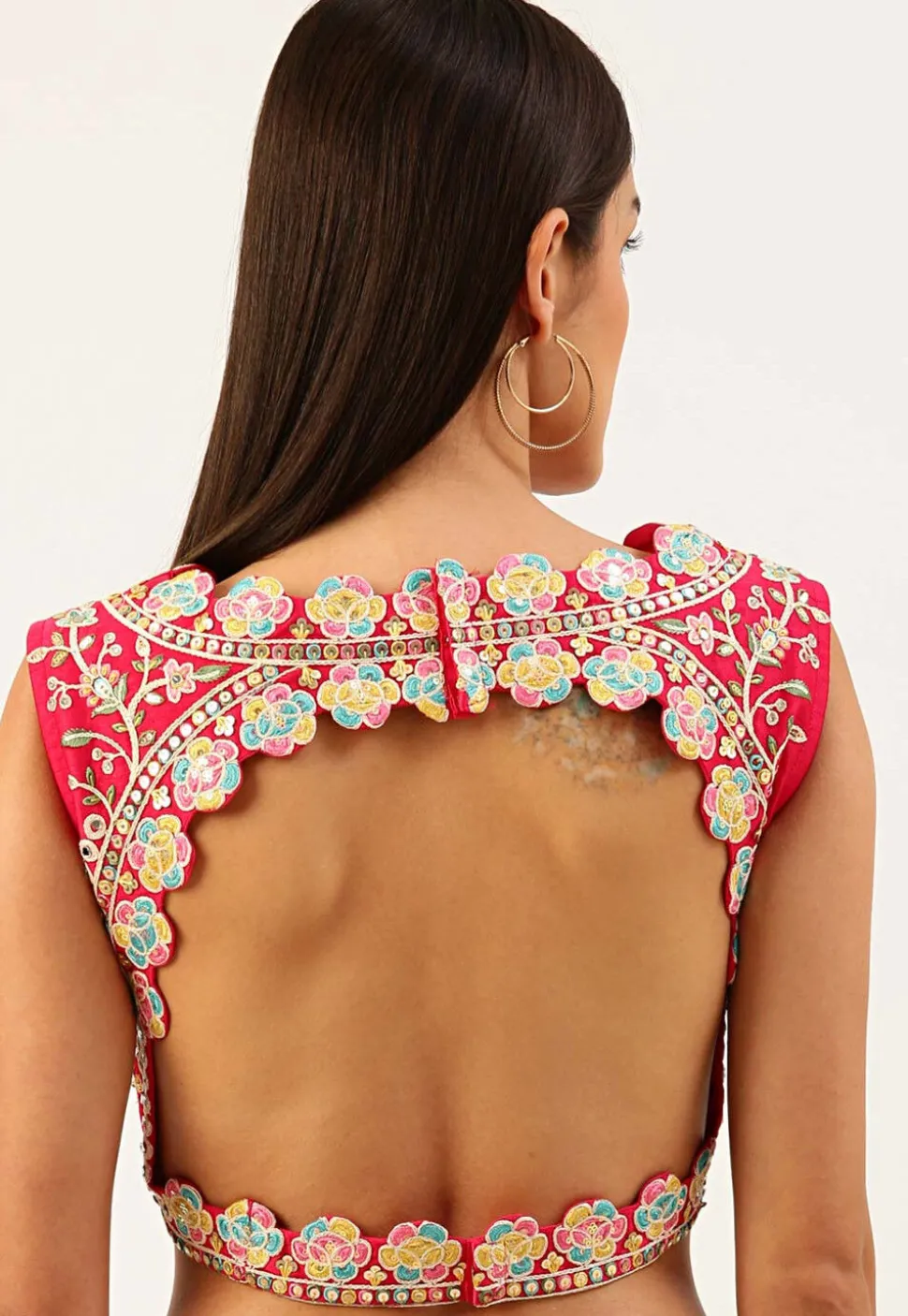 Embroidered Art Silk Blouse in Pink