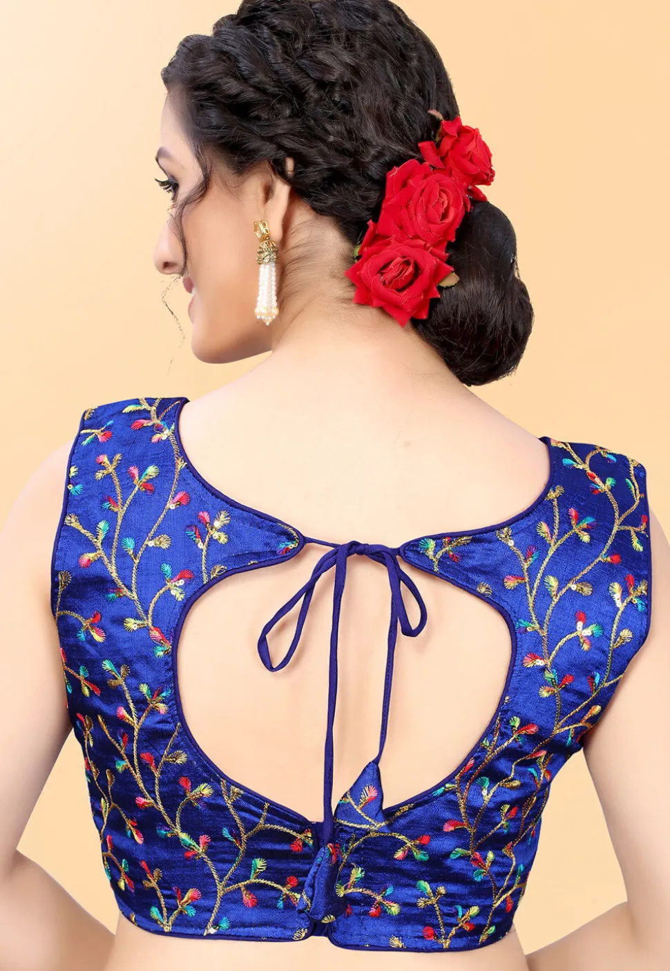 Embroidered Art Silk Blouse in Royal Blue