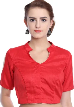 Embroidered Art Silk Blouse in Red