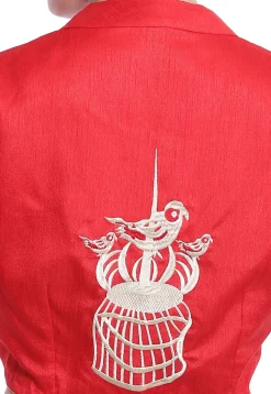 Embroidered Art Silk Blouse in Red