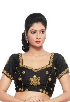 Embroidered Art Silk Blouse in Black