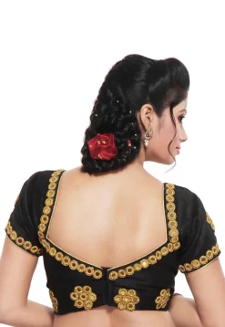 Embroidered Art Silk Blouse in Black
