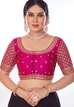 Embroidered Art Silk Blouse in Magenta