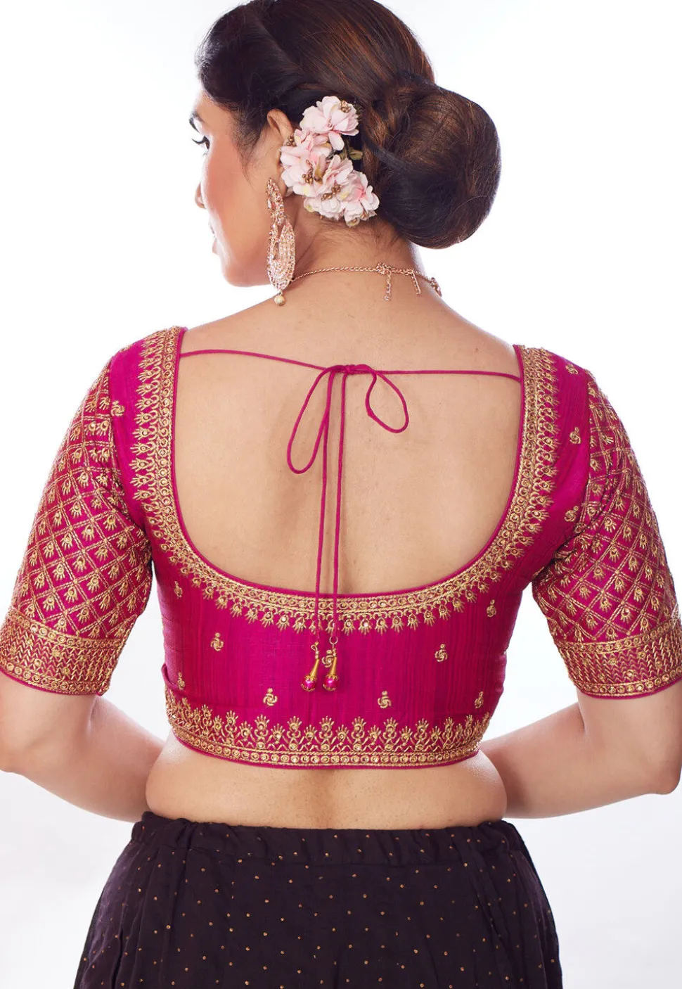 Embroidered Art Silk Blouse in Magenta