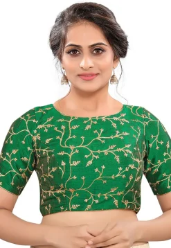 Embroidered Art Silk Blouse in Green